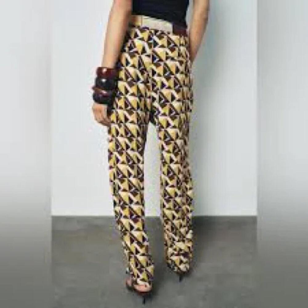NWT Zara Geometric Yellow and Brown Patterned Pants Size M